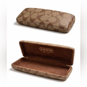 Coach Glasses Case Signature Canvas Monogram Brown Khaki Hard Shell